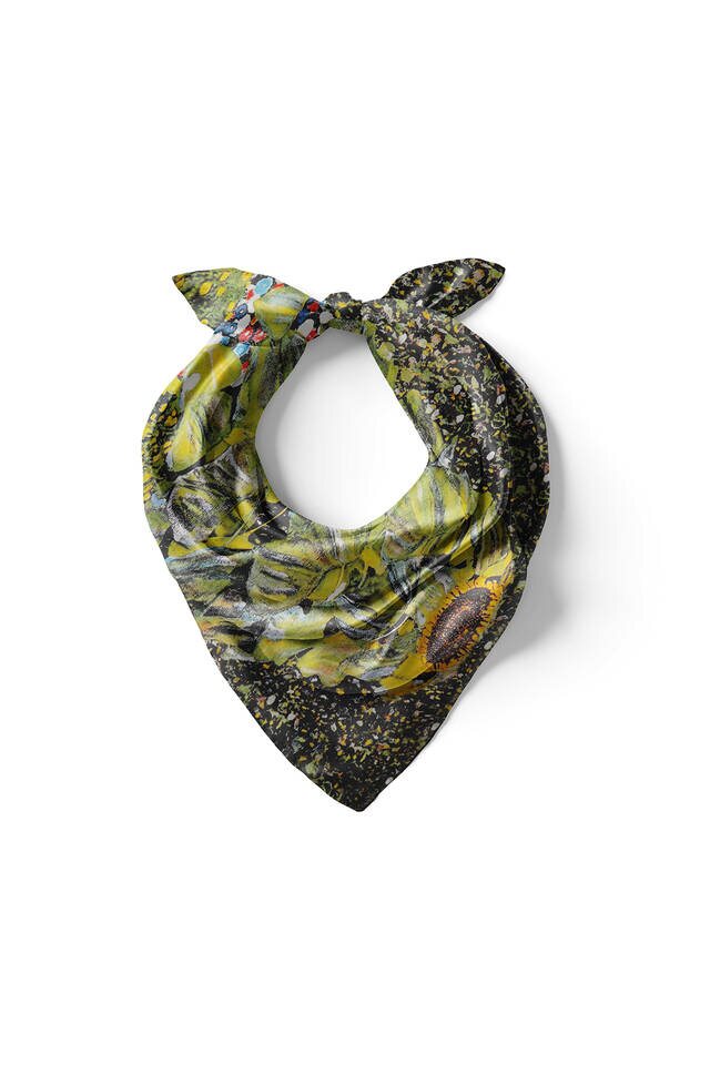 جيب حرير بنمط عباد الشمس أخضر مربع - 2