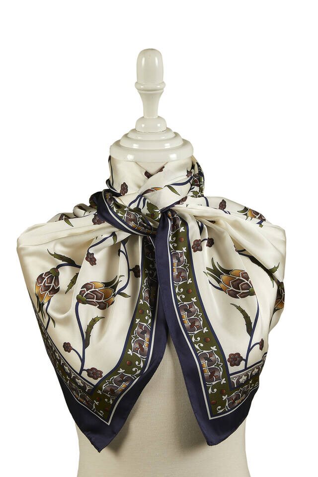 كاكي أزرق كحلي نمط توليب عريض حريري فولارد - 2