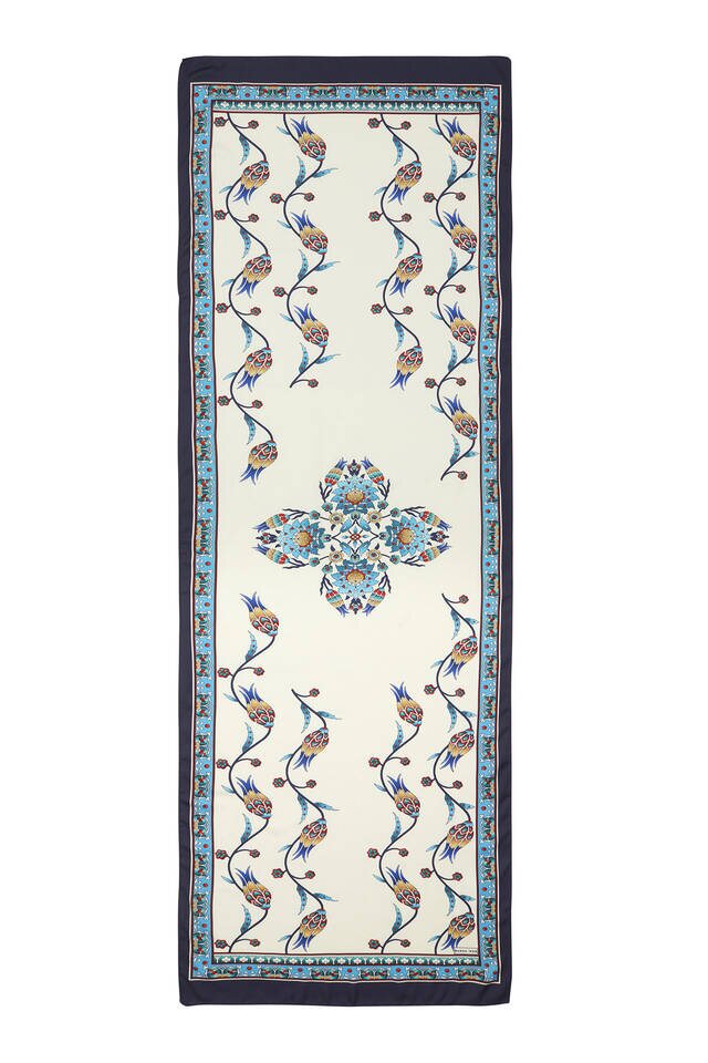 الفيروز الأزرق الداكن نمط توليب واسعة حريري فولارد - 4