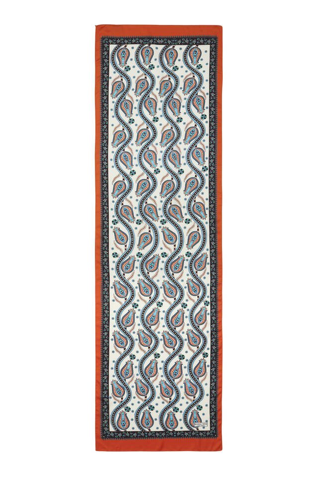 أسود برتقالي صف توليب نمط ضيق حريري فولار - 4