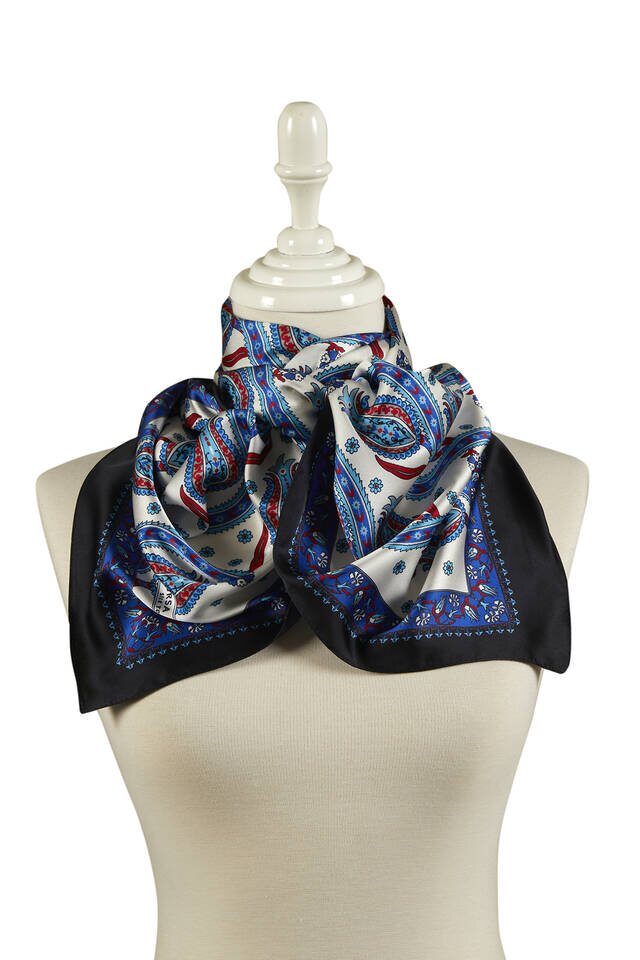 Saks أسود صف توليب نمط ضيقة حريري فولارد - 2