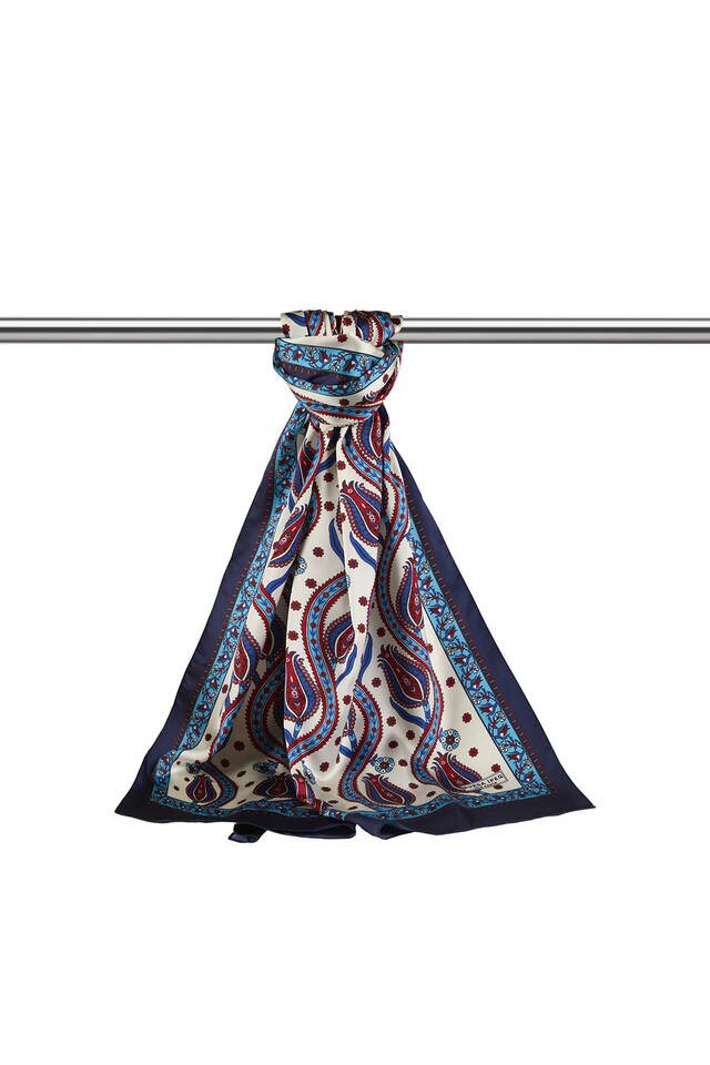 أزرق كحلي فيروزي بنمط توليب ضيق حريري - 3