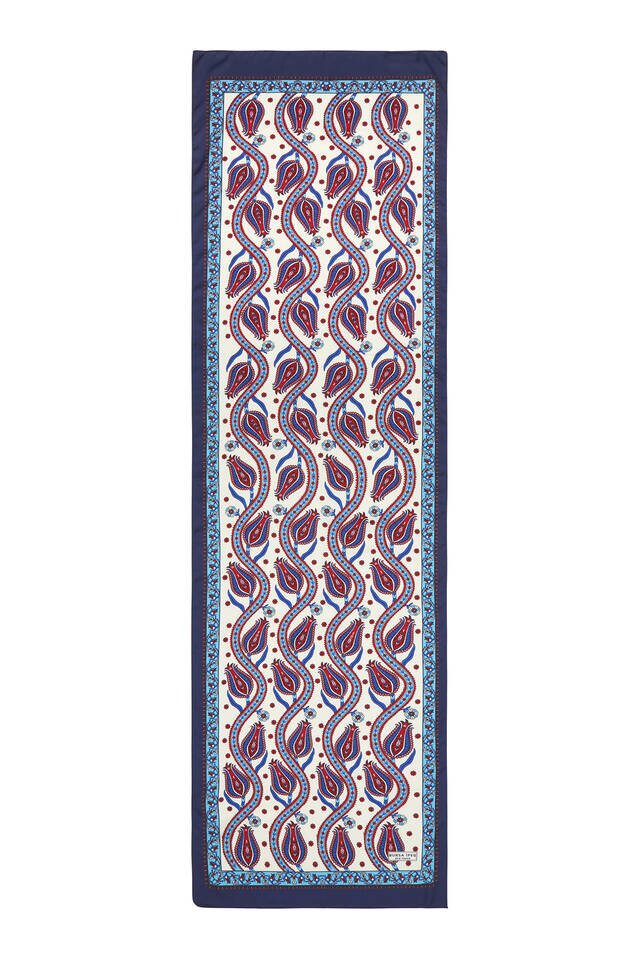 أزرق كحلي فيروزي بنمط توليب ضيق حريري - 4