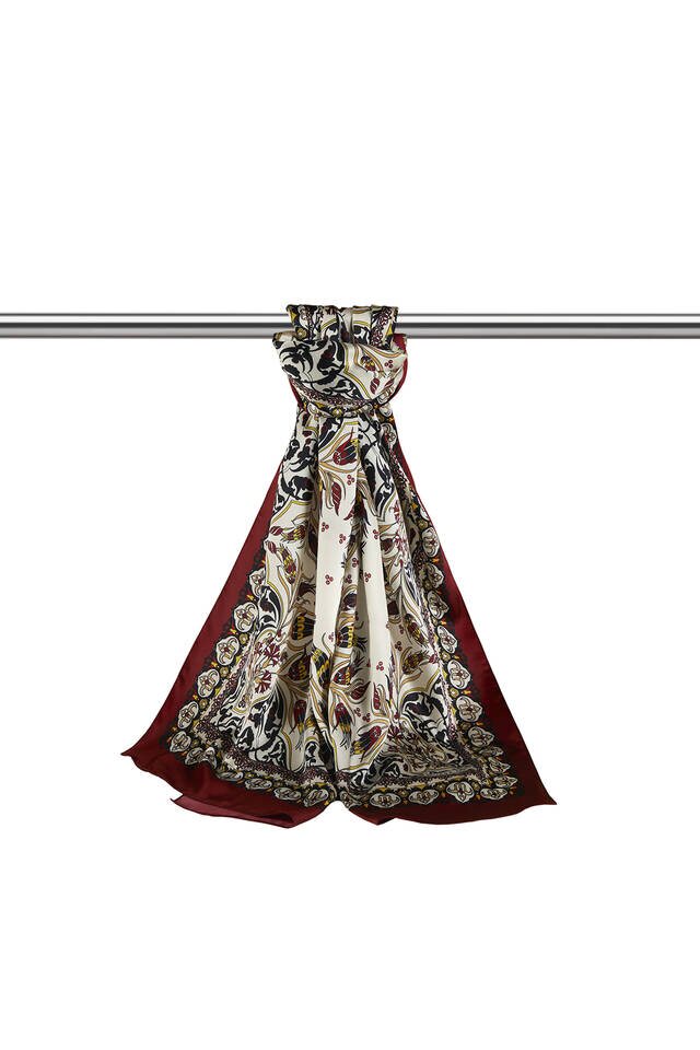 أسود كلاريت أحمر قرميدي توليب نمط ضيق حريري فولارد - 3