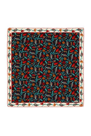 وشاح مربع حرير بنقش قرنفل إكرو أسود 