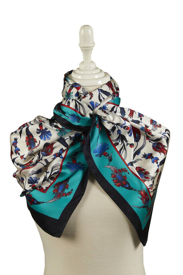 قرنفل أسود أخضر نمط توليب واسع حريري فولارد - 2