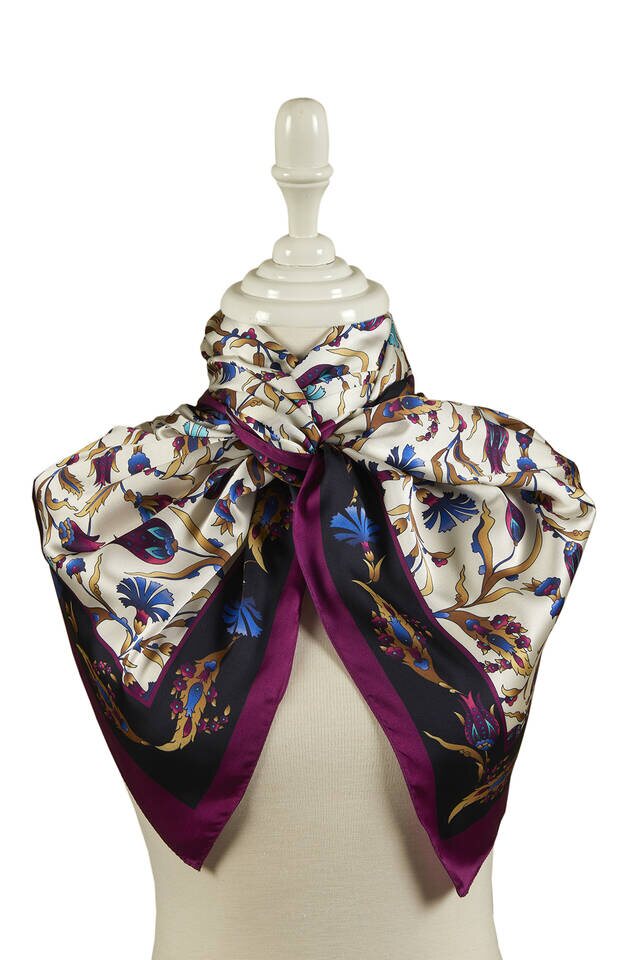 أرجواني أسود قرنفل نمط توليب واسع حريري فولارد - 2