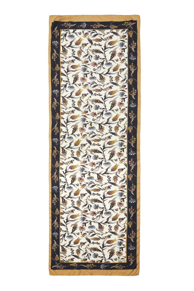 فولار حريري واسع بنمط قرنفل من الذهب الأسود - 4