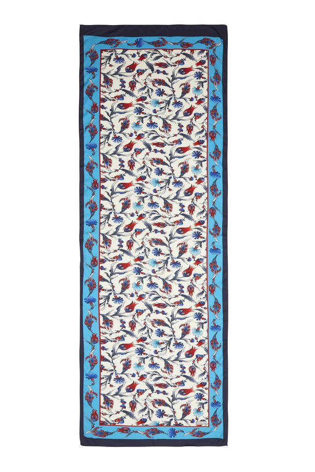 زيتية ، أزرق كحلي ، قرنفل ، توليب ، فولارد واسع حريري - 4