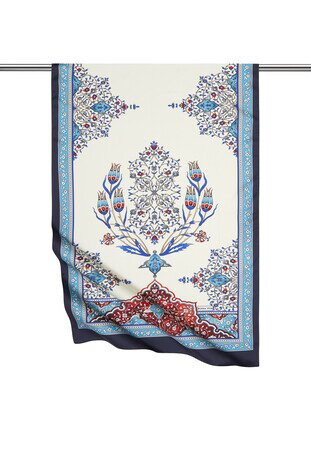 الفيروز الأزرق الداكن نمط شمعدان واسع حريري فولارد 