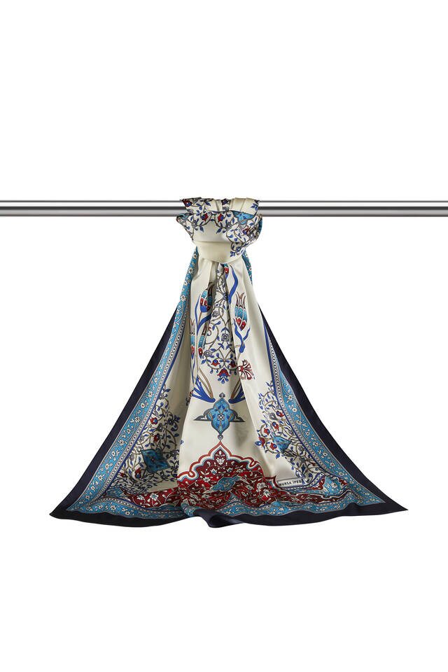 الفيروز الأزرق الداكن نمط شمعدان واسع حريري فولارد - 3