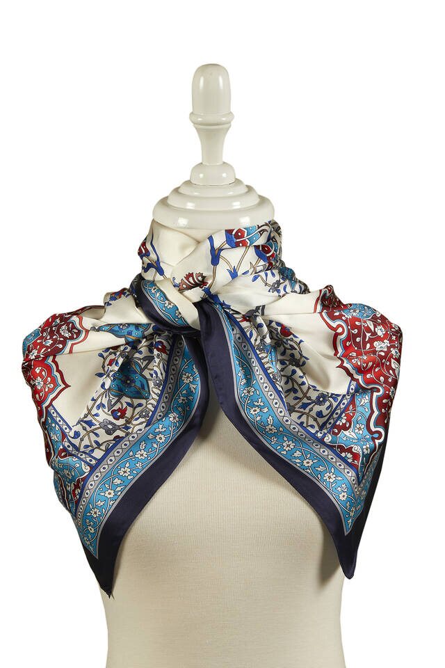 الفيروز الأزرق الداكن نمط شمعدان واسع حريري فولارد - 2