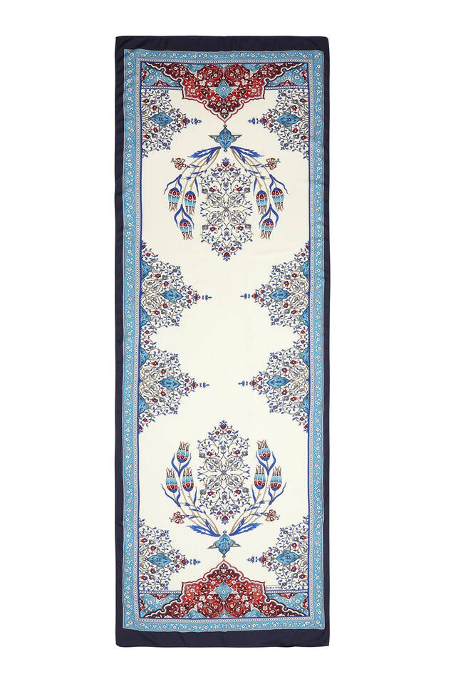 الفيروز الأزرق الداكن نمط شمعدان واسع حريري فولارد - 4