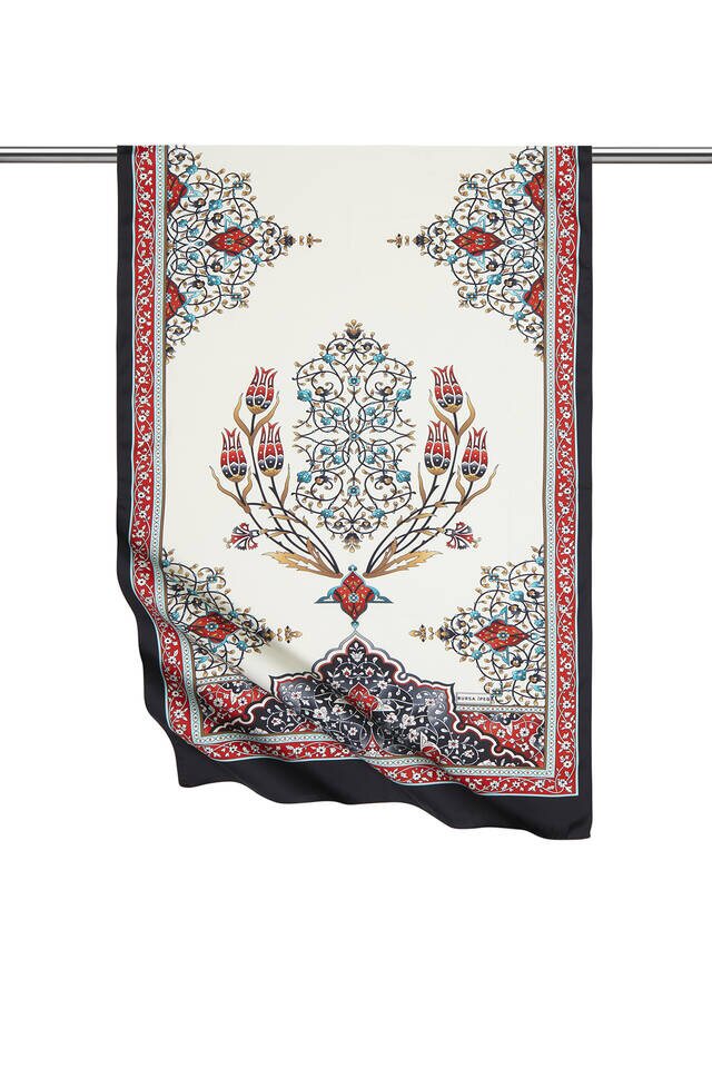 الشمعدان الأسود الأحمر نمط واسع حريري الفولار - Bursa İpek