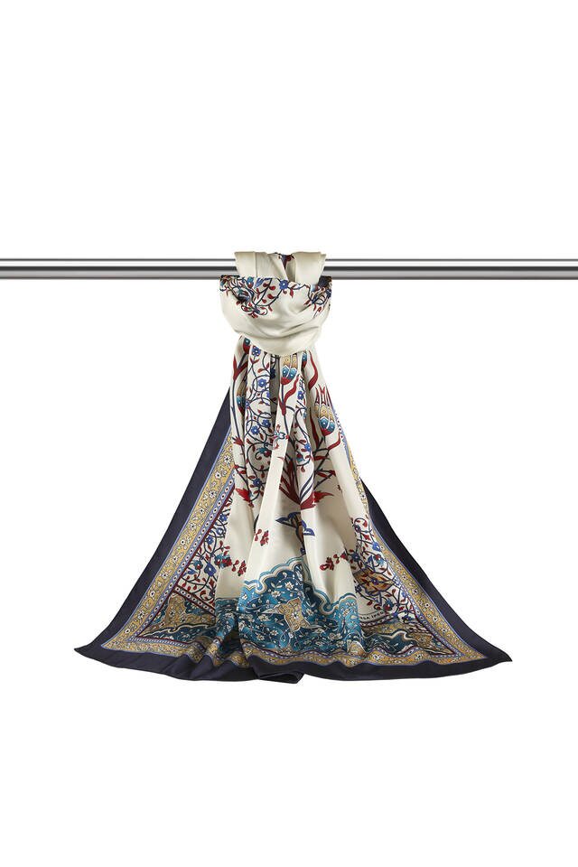 الشمعدان الذهبي والأزرق الداكن فولارد واسع حريري - 3