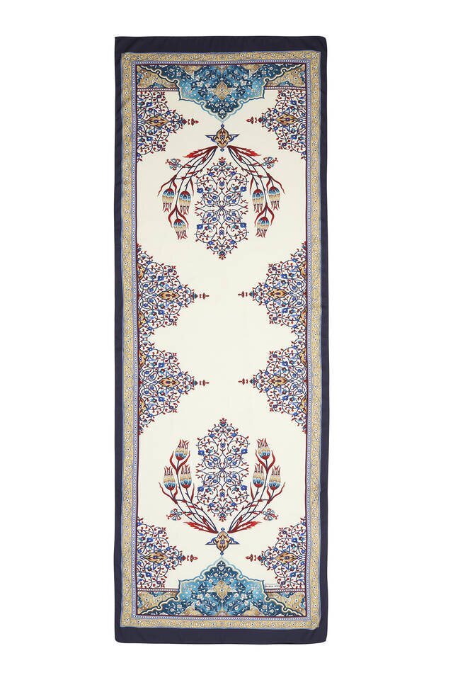 الشمعدان الذهبي والأزرق الداكن فولارد واسع حريري - 4