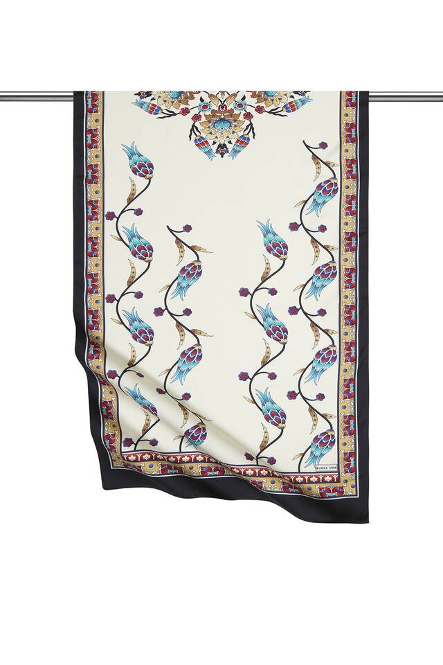 الذهب الأسود نمط توليب واسعة حريري الفولار - Bursa İpek