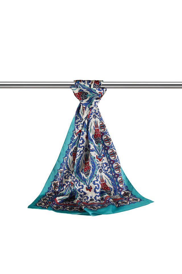 فولار حريري ضيق بنمط قرنفل أزرق كحلي - 3