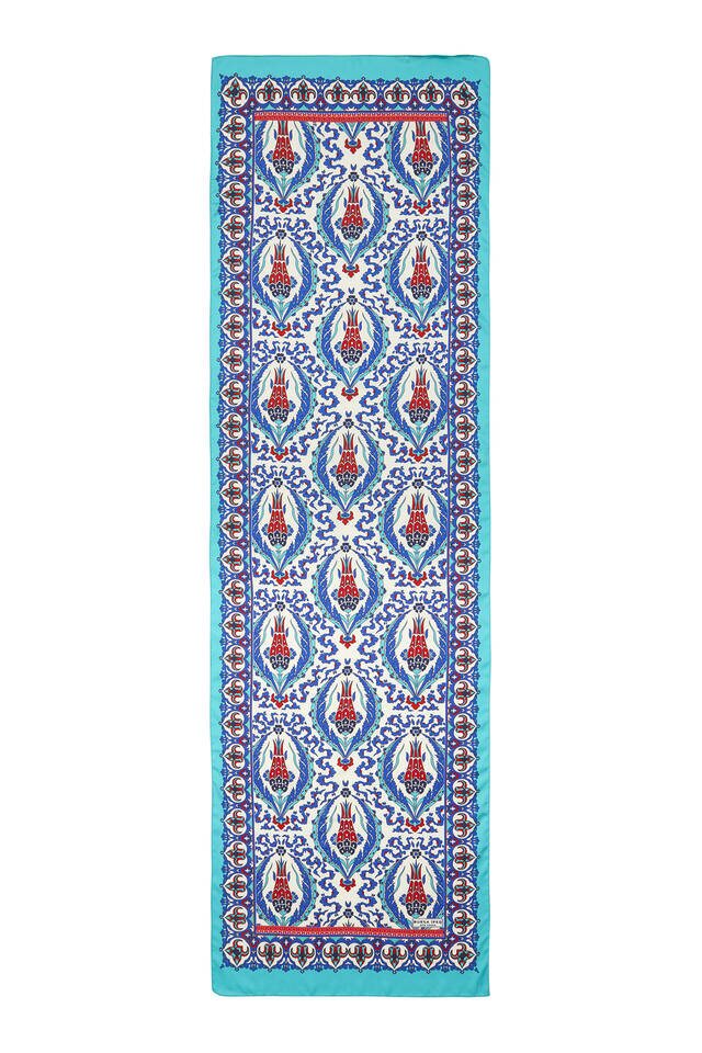 فولار حريري ضيق بنمط قرنفل أزرق كحلي - 4