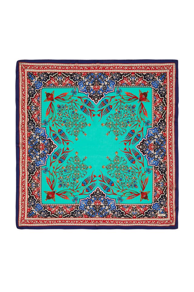 وشاح مربع من الحرير بنقشة توليب شمعدان أحمر من ساكس - 1