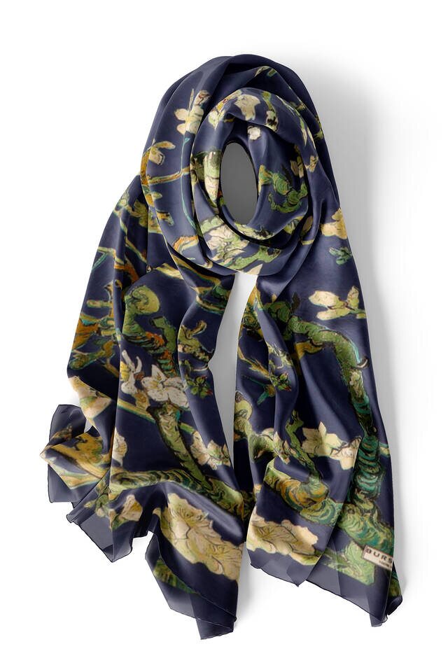 فولار حرير بزهر اللوز أزرق كحلي - 3