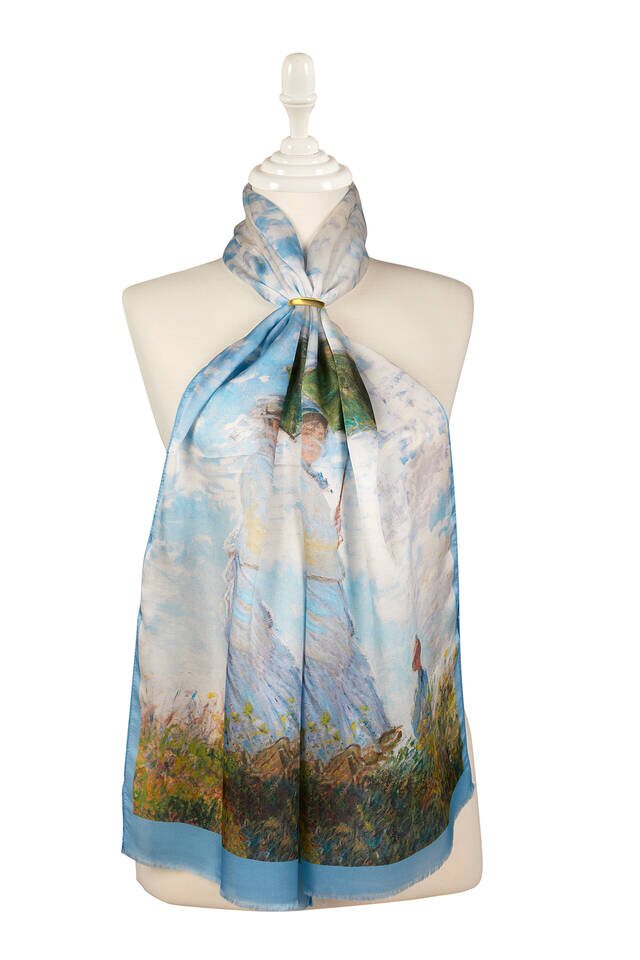 فتاة مع مظلة زرقاء الرسم الحريري Foulard - Bursa İpek