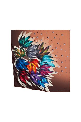 وشاح مربع حريري بنمط ألماس نحاسي 