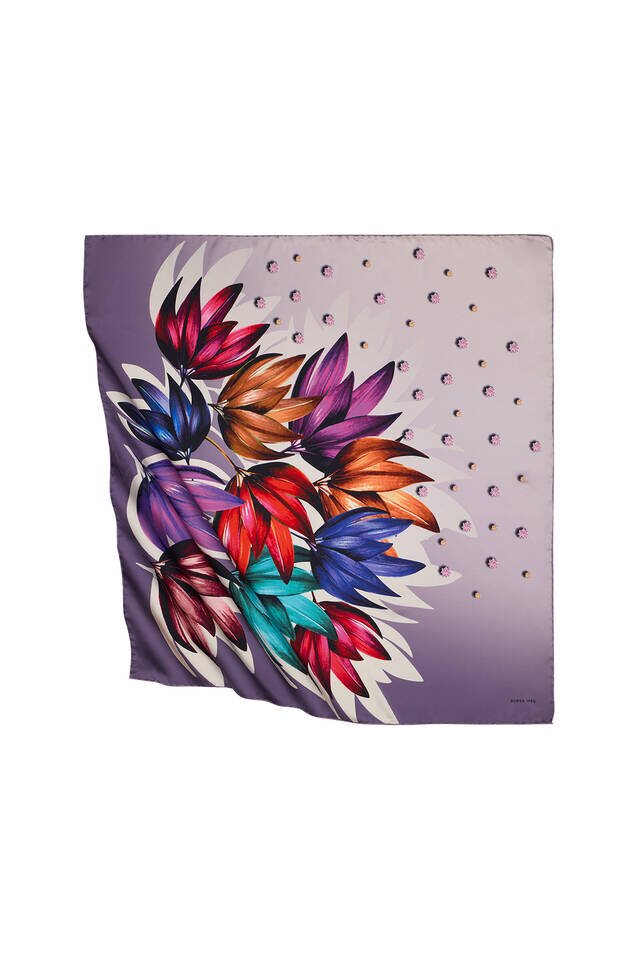 وشاح مربع حريري بنمط ماسي أرجواني 