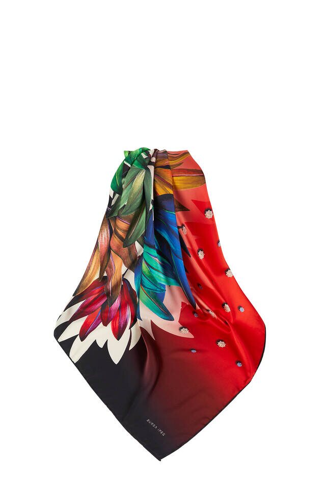 وشاح مربع حريري بنمط ماسي أحمر كلاريت - 3