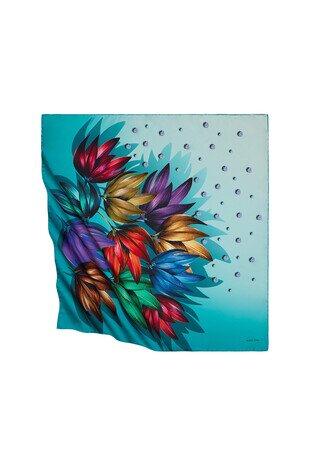 وشاح مربع حريري بنمط الماس فيروزي 