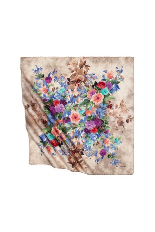 وشاح مربع حريري بنقشة زهور المنك 