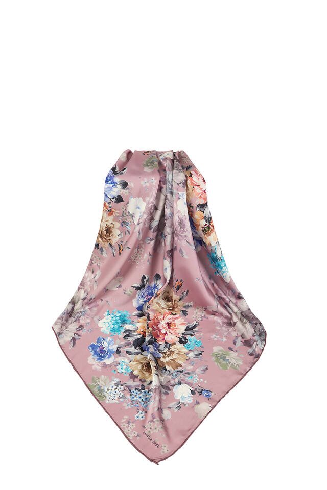 وشاح مربع حريري بنمط زهور الورد المجفف - 3