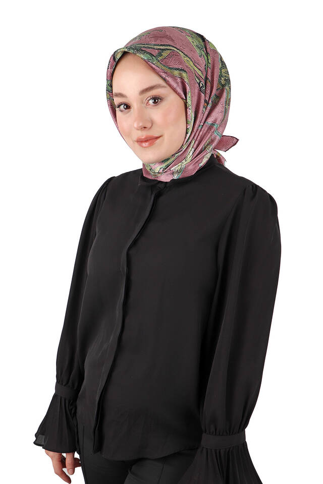 وشاح مربع من الحرير بزهرة اللوز المجفف والورد المجفف - 2