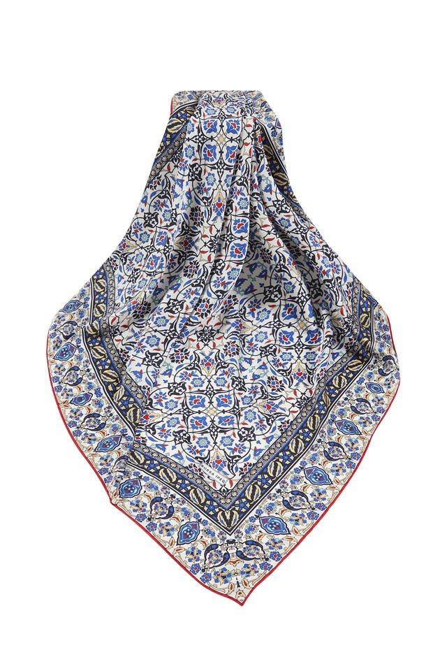 وشاح مربع حرير منقوش تركي أصفر وأسود - 3