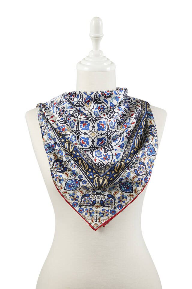 وشاح مربع حرير منقوش تركي أصفر وأسود - 2