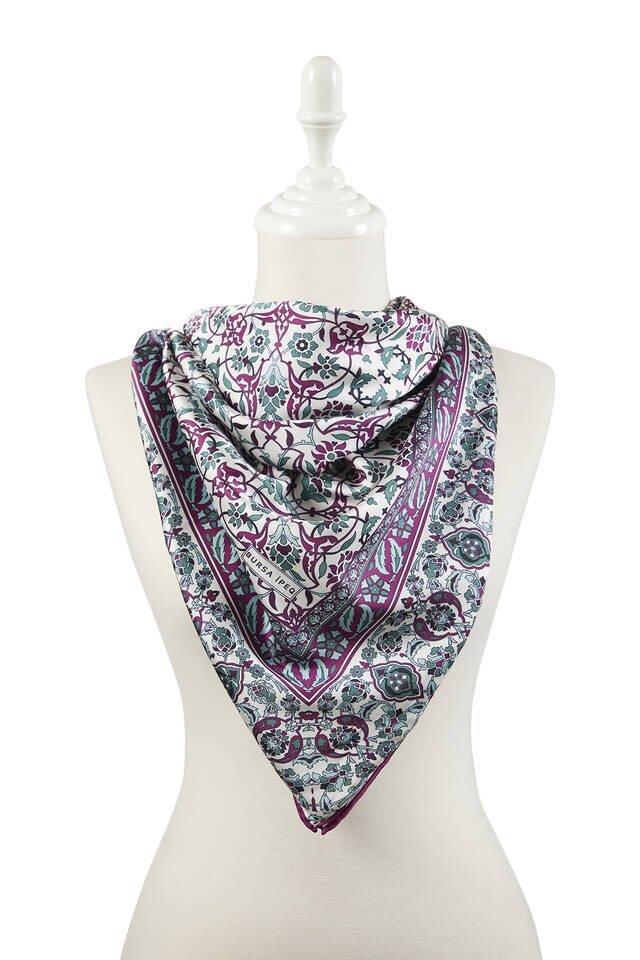 وشاح مربع حرير منقوش بنمط تركي أرجواني النعناع - 2