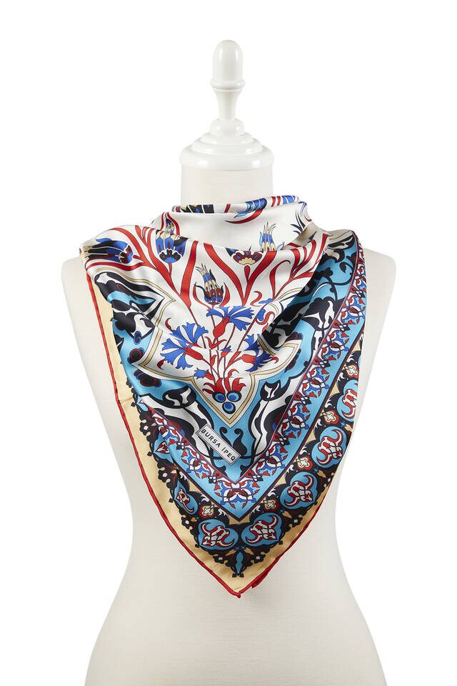 وشاح مربع حريري بنمط الخردل التركي من Çintemani بنمط قرنفل - 2