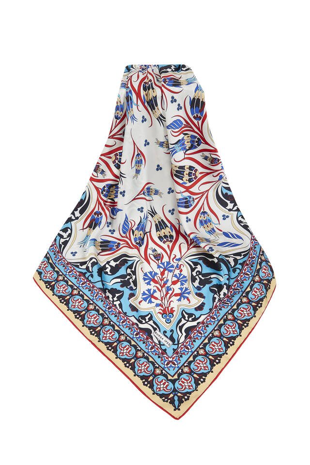 وشاح مربع حريري بنمط الخردل التركي من Çintemani بنمط قرنفل - 3