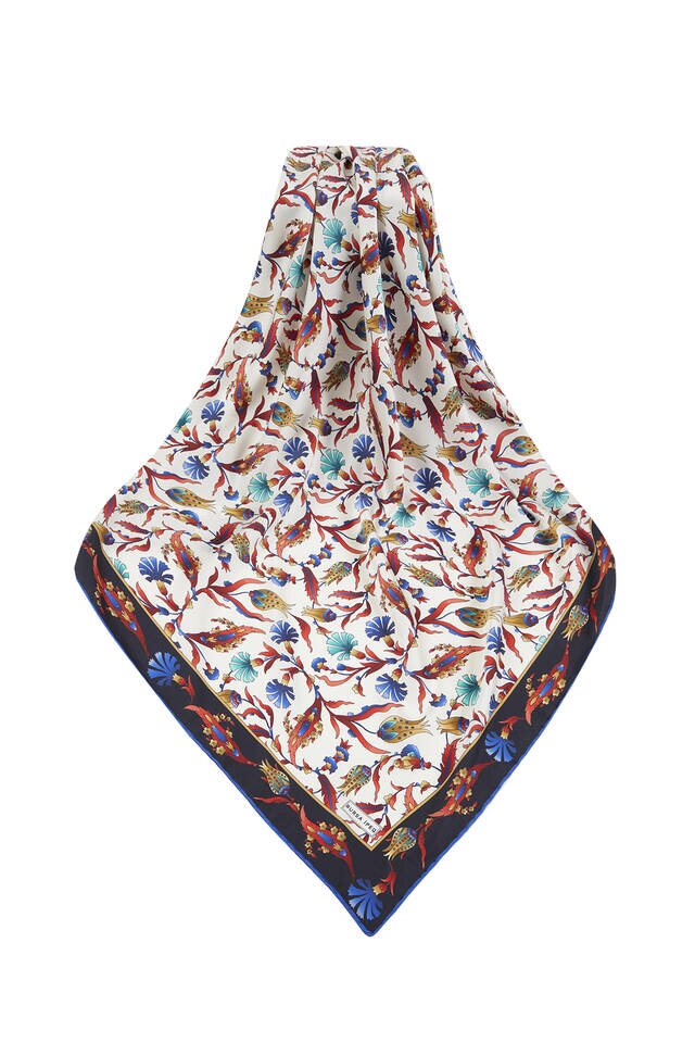 أسود وشاح مربع حريري بنمط قرنفل بنمط توليب تركي - 3