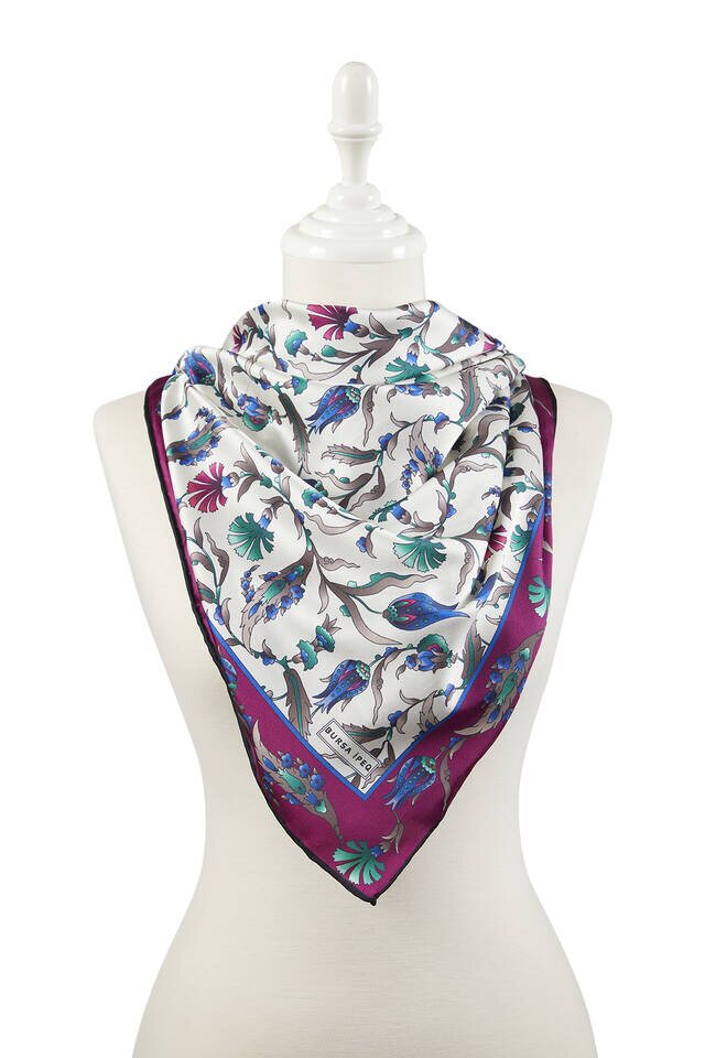 وشاح مربع حريري بنمط قرنفل بنمط تركي من النعناع الأرجواني - 2