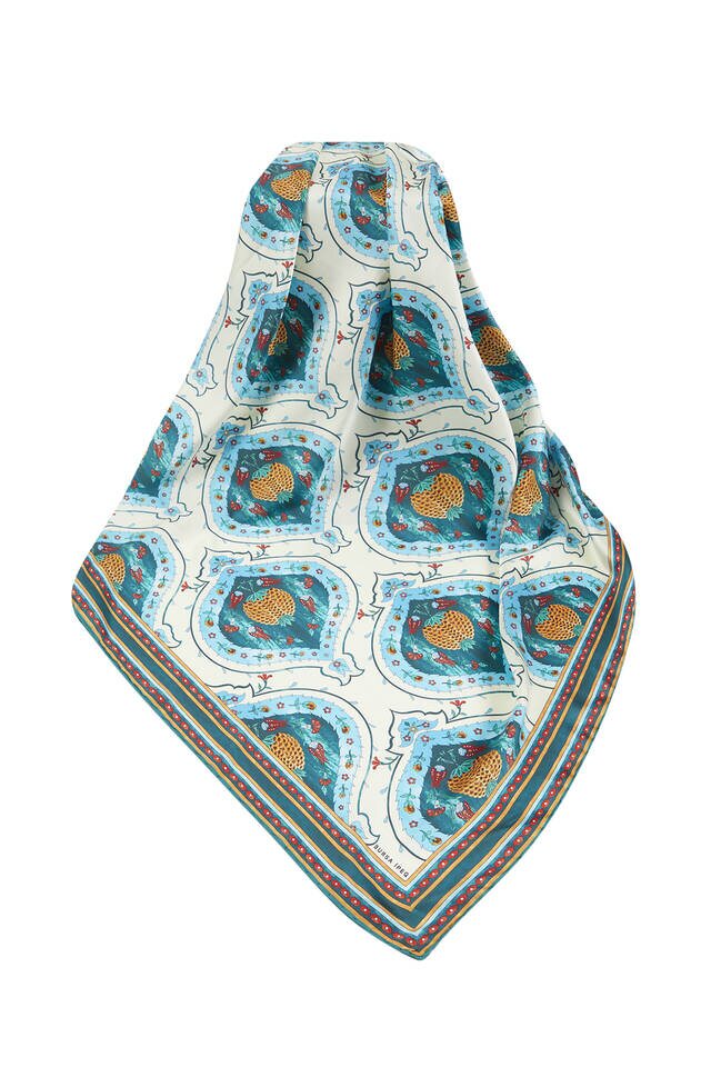 وشاح مربع من الحرير بنقشة الرمان التركية من الزمرد - 3