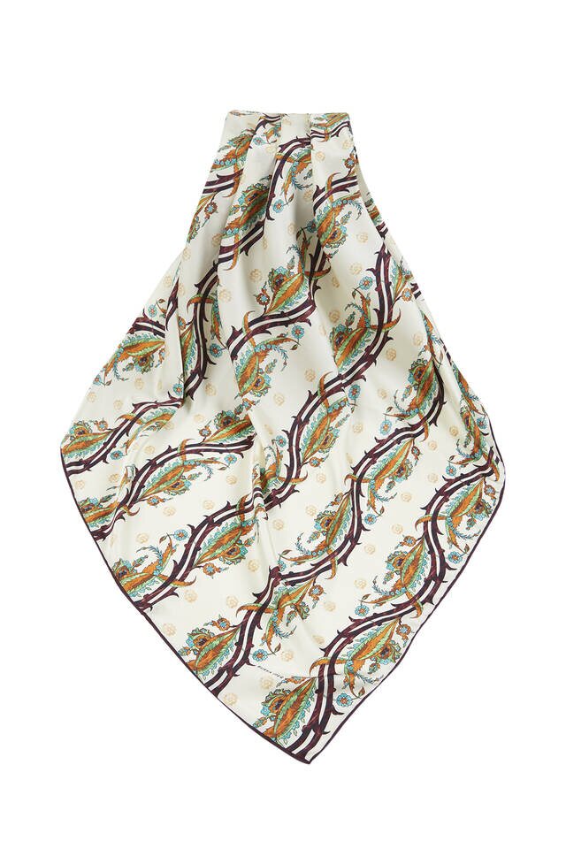 وشاح مربع حرير بنمط اللبلاب تركي برتقالي بني - 3