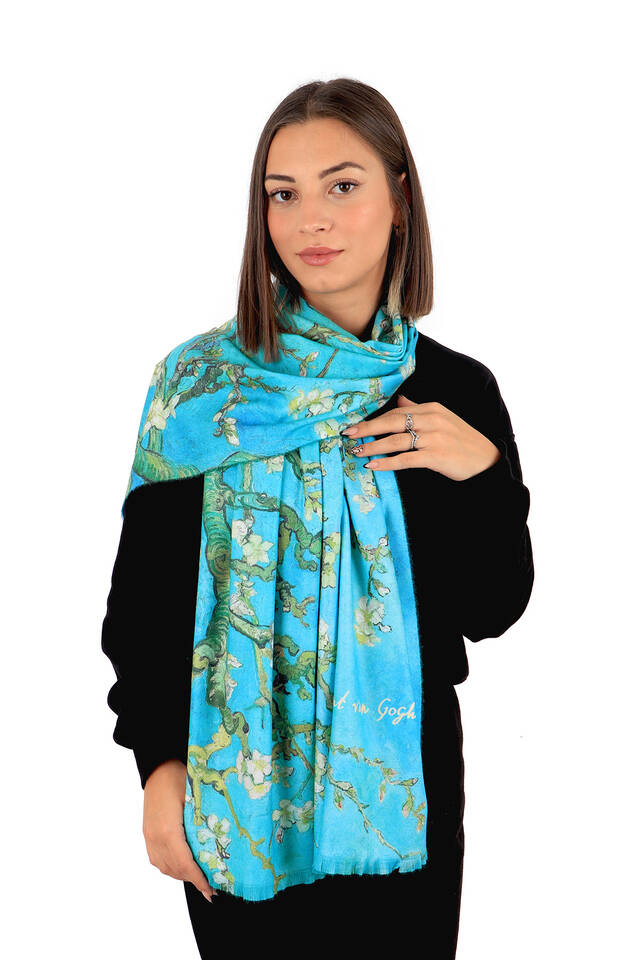 شال شتوي بنمط زهر اللوز الأخضر المائي - 2