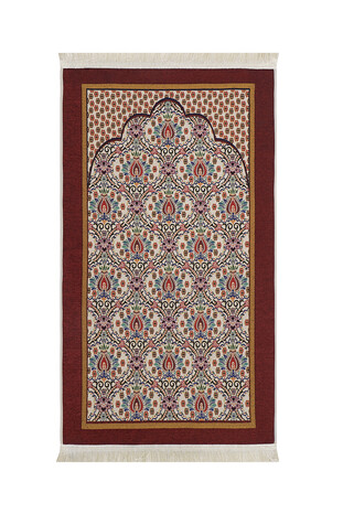 سجادة صلاة منسوجة بنمط برعم الورد باللون العنابي 