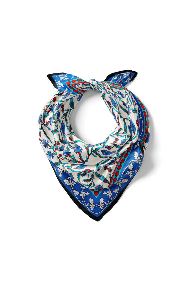 مربع جيب حريري بنمط قرنفل التوليب الأسود - 2