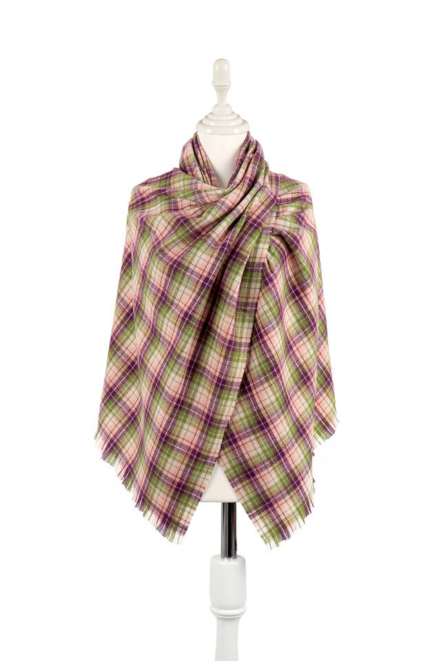 الأرجواني الأخضر نمط منقوشة الشتاء شال - Bursa İpek