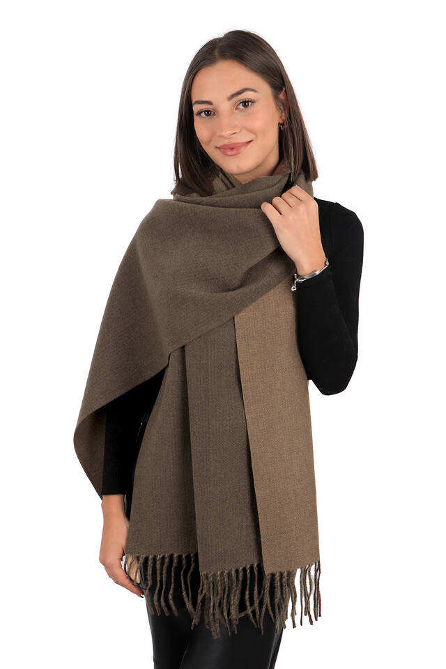 شال شتوي مزدوج الجوانب باللون البني المر - 2