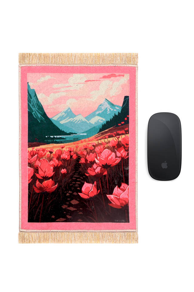 لوحة ماوس صغيرة مزخرفة على شكل زهرة الرمان والخشخاش - Bursa İpek