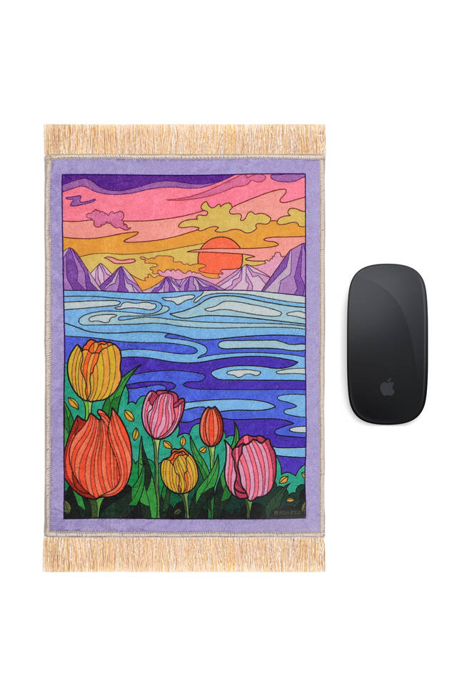 لوحة ماوس سجادة صغيرة مزخرفة باللون الوردي - Bursa İpek