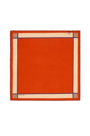 مربعة الجيب الحريرية ذات الحدود الواسعة البرتقالية - Thumbnail